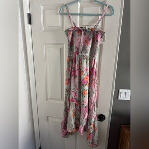 Hollister Pink Floral Maxi Dress with Sage & Orange Accents